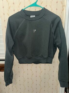 Gymshark Women's Dark Charcoal Crew Neck Sweatshirt Cropped Medium